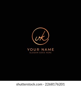 U, K, UK Initial letter handwritten and signature vector logo. Business template in round shape line art