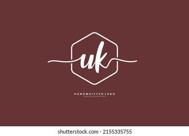 U K UK logo, Initial lettering handwriting or handwritten for identity. Logo with signature and hand drawn style.