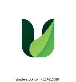 U leaf letter logo vector icon illustration