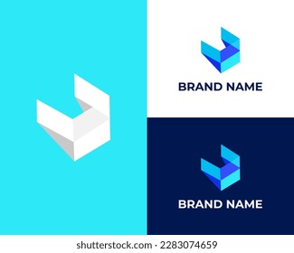 U Letter 3d Logo Vector Template Abstract Monogram Symbol