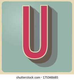 U letter of 3d vector illustrated relief retro font with shadow