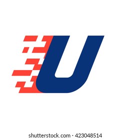 U letter with abstract checkered flag. Vector design template elements for your race sportswear, app icon, corporate identity, labels or posters.