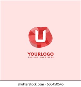 U letter abstract red stone and diamond logo symbol. Isometric circle line logotype fashion. Brand identity for your business