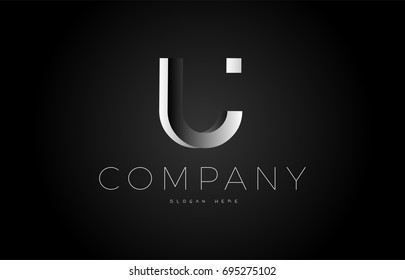 U letter alphabet black white grey silver logo vector creative company icon design 3d template modern background