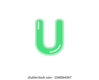 U letter alphabet green candy jelly glossy vector isolated on white background 