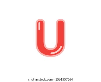 U letter alphabet red candy jelly glossy vector isolated on white background 