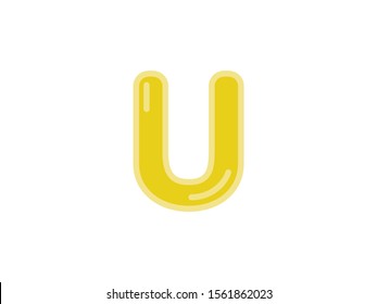 U letter alphabet yellow gold amber candy jelly glossy vector isolated on white background 