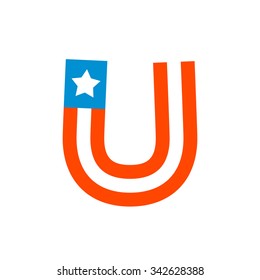 U letter with american stars and stripes. Vector design template elements for your application or corporate identity.