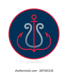 U letter with an anchor and rope vector vintage label, logo, icon design template element. This badge can be used as trademark or a print on fabric.