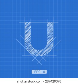 U letter architectural plan on blue print background