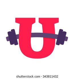 U letter with barbell. Vector design template elements for your application or corporate identity.