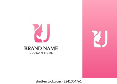 U Letter Beauty Face Pink Logo Design Vector
