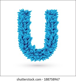 U letter. Blue font vector element isolated on white.