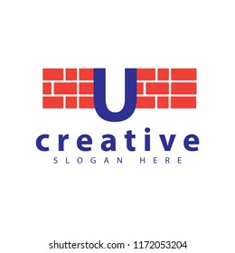 U Letter with brick logo icon vector template