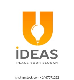 U Letter with bulb lamp vector logo template. This graphic suitable for idea. 