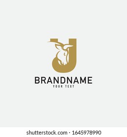 U letter with bull horn logo initial logotype icon vector in elegant simple style