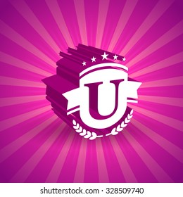 u letter business logo design template abstract vector elements for corporate identity emblem label or icon on bright shiny pink background colour rose white abstract unusual sign deal offset capital