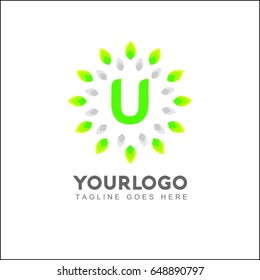 U Letter Circle Leaf Logo Design Template Element. Herbal Brand Identity.