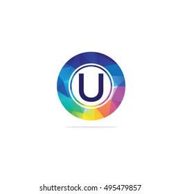 U Letter colorful logo in the hexagonal. Polygonal letter U