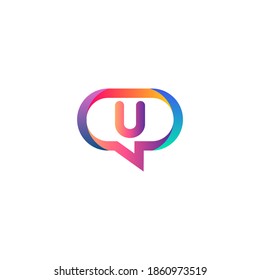 u letra colorida en el logotipo del icono de chat de círculo rectangular