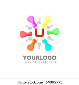 U Letter Creative logo design. Abstract vector logo. Colorful Pixel logo. Dots Brand Identity