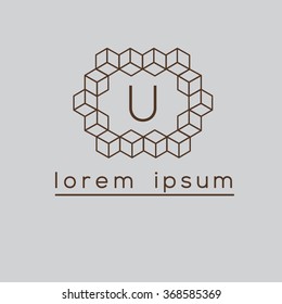 U letter cubes, geometric vector logo template (sign, symbol, emblem, ornament)