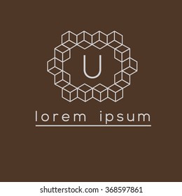 U letter cubes, geometric vector logo template (sign, symbol, emblem, ornament)