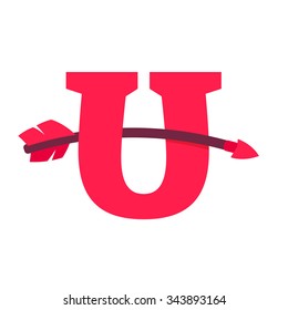 U letter with curved arrow. Vector design template elements for your application or corporate identity.