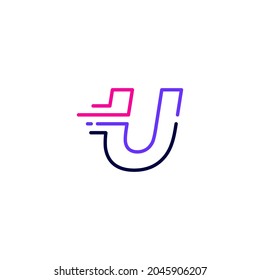 u letter dash lowercase tech digital fast quick delivery movement line outline monoline blue logo vector icon illustration