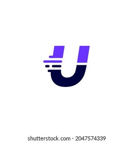 U Letter Dash Lowercase Tech Digital Fast Quick Delivery Movement Blue Logo Vector Icon Illustration