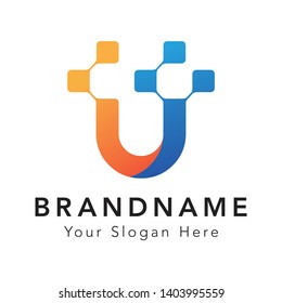 U letter data technology logo concept.
