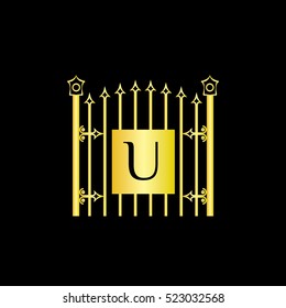 U letter decorative fence golden vector monogram,  logo, sign symbol icon