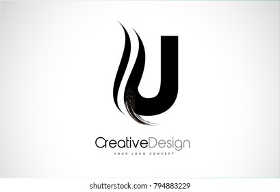 U Letter Design Brush Paint Stroke. Letter Logo with Black Paintbrush Stroke.