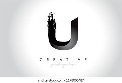 U Letter Design with Brush Stroke and Modern 3D Look Vector Illustration.