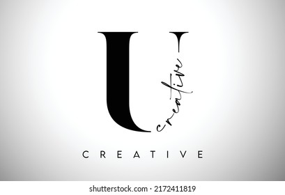 U Letter Design mit Creative Cut und Serif Font in Schwarz-Weiß-Vektorgrafik.