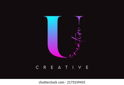 Diseño de letras U con corte creativo y fuente seria en la ilustración vectorial de colores azul morado.