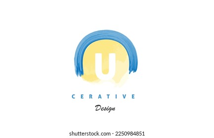 Vector de diseño de letras U con icono de pincel de color de agua creativo logotipo premium moderno de fondo blanco