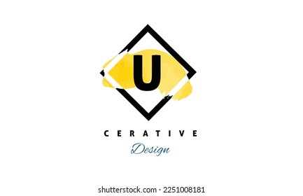 EU-Buchstabendesign-Vektorgrafik mit gelbem Aquarellpinsel-Symbol, kreatives Premium-Logo auf weißem Hintergrund