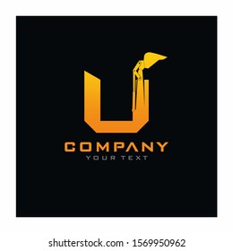 U Letter Excavator Logo Design Vector