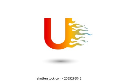 U letter fire logo design in a vibrant color gradient isolated on white background. Flame icon lettering concept vector illustration, eps10.
