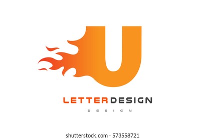 Diseño de logotipo de llama de letra U. Vector de concepto de letras de logotipo de fuego.