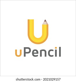 U letter formed by pencil logo template illustration. Letter U pencil vector logo template. Design elements for your application, education, student, or corporate identity.