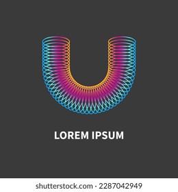 Letra U, forma geométrica hecha de líneas finas. Logotipo, icono de la empresa, signo comercial, elemento de diseño