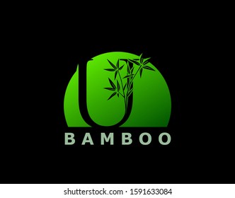 U Letter Green Bamboo Tree Logo Icon. Perfect for Hotel, Restaurant, Tour and Travel.