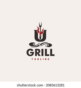 U Letter Grill Basic and elegant minimal artistic design based Icon logo vector art