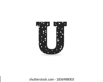 U letter grungy, grunge texture design. Rubber stamp imprint style. For logo, brand label, poster, design elements etc. Isolated vector illustration.