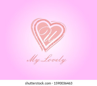 U Letter Heart Love Logo Icon.