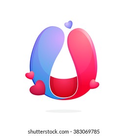 U letter with hearts. Font style, vector design template elements for your application or corporate identity.