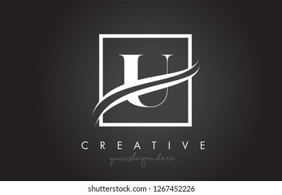 U Letter Icon Logo Design with Square Swoosh Border and Creative Design Vector Illustration.