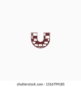 U letter initial logo wall brick vector icon
